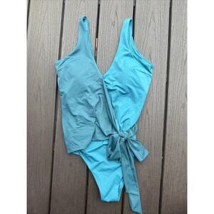 Knix Womens XXL Wrap One Piece Swimsuit Bathing Suit Teal Green Tie